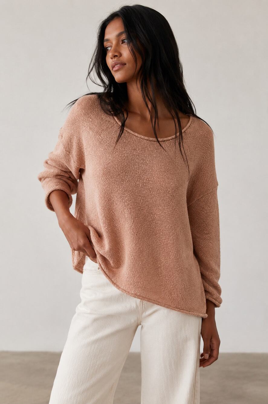 Aerie Oversized Voop Knit Sweater Soft Tan Peach Cozy Beachy Relaxed Pullover